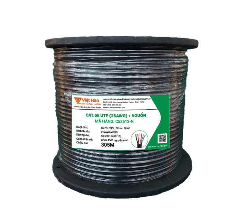 Dây cáp điện thoại Việt Hàn CAT.5E UTP có nguồn 25AWG - Ảnh 2