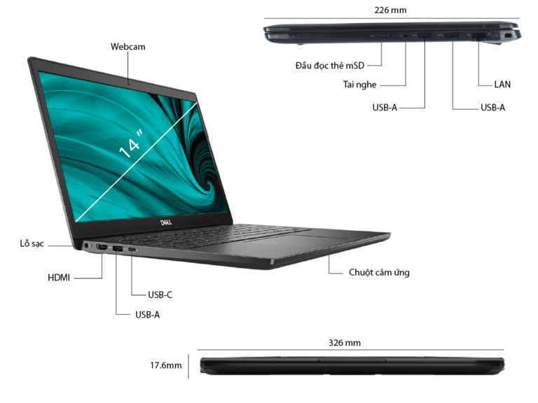 Laptop Dell Latitude 3420 L3420I5SSD (Core i5-1135G7 | 8GB | 256GB | Intel Iris Xe | 14.0 inch HD | Fedora | Đen) - Ảnh 2